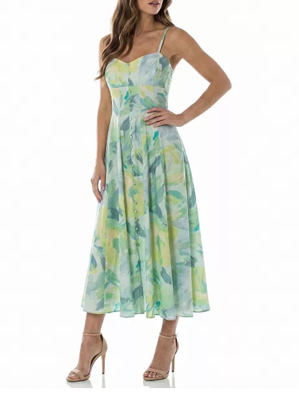 Taylor Watercolor Fit & Flare Dress Sweetheart Neck Size 8 Spaghetti Straps